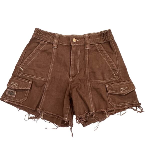 PacSun Brown, Cargo, High Waist, Unhemmed, Cut Off Shorts- S - Picture 1 of 9
